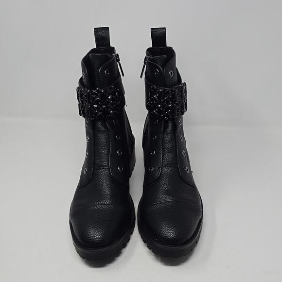 Karl Lagerfeld Pippa Embellished Black Combat Boots Size 8.5 - Picture 2 of 7